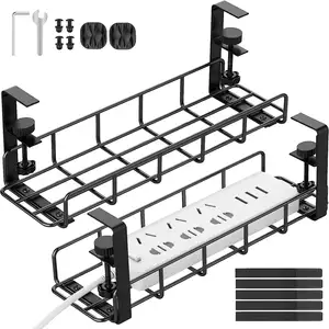 Under Desk Cable Management Tray, No Drill Steel Desk Cable Organizers, Wire Management Tray Cable Management Rack