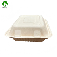Conteneur alimentaire carré en papier biodégradable jetable de 8 pouces avec gaufrage et couvercle à clapet pour la restauration à emporter