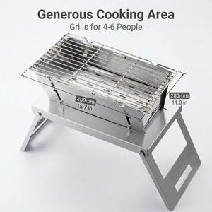 Réchaud de camping et barbecue d'extérieur avec grille en acier, rangement plat compact pour jardin, maison de campagne et voyage - Product Image 5