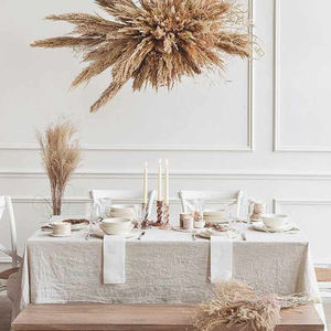 Hemstitch màu be Cotton <span class=keywords><strong>Linen</strong></span> Khăn trải bàn tiệc cưới tái sử dụng có thể giặt bảng vải cho các sự kiện ăn tối tùy chỉnh bảng bao gồm - Product Image 2