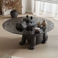 Mobilier de Salon de Créateur Italien, Table d'Appoint en Verre Trempé Hippopotame Animal Créatif, Table Basse Style Minimaliste