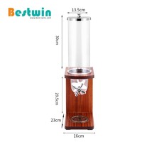 Distributeur de céréales en plastique transparent à compartiment unique avec base en bois et préservation de la fraîcheur