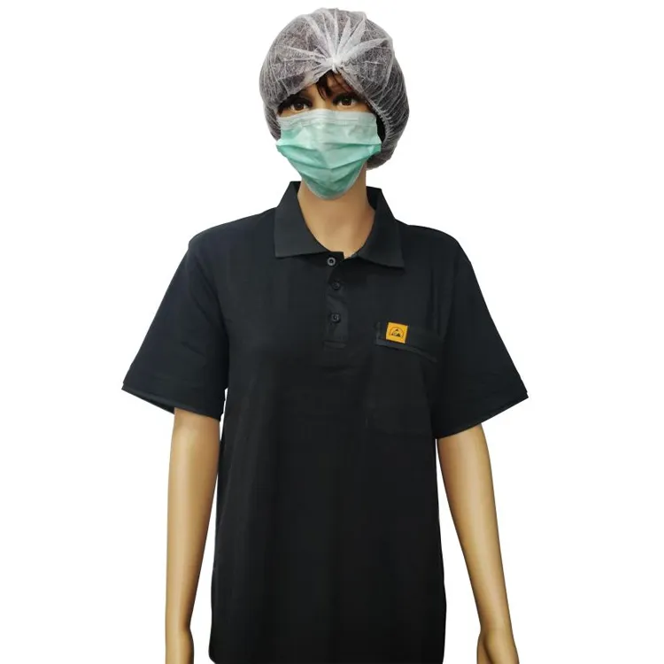 Allesd Iso Industri Disesuaikan Pakaian Kerja Bernapas T-shirt Katun Ringan Lengan Pendek Anti Statis Esd Polo Shirt