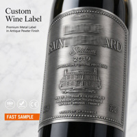 Étiquette de bouteille de vin en métal gaufré personnalisée de luxe, autocollant en aluminium doré imperméable pour bouteille de whisky ou de liqueur haut de gamme
