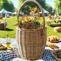 Panier à fleurs vintage en osier tressé à la main, avec poignée ovale, pour rangement et décoration intérieure, durable, multifonctionnel, écologique, portable, taille moyenne