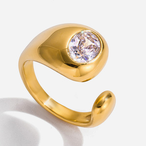 Teardrop Shape <b>Crystal</b> <b>Ring</b> Bezel Setting Gold Tone Unisex Everyday Wear - Product Image 1