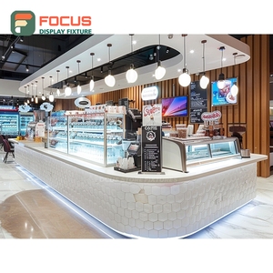 Modern Coffee Service Counter Checkout <b>Shelf</b> Barista Zone Black <b>Walnut</b> Cafe Counter - Product Image 2