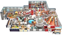 Équipement de terrain de jeu intérieur direct usine, thème moderne multi-zones, basketball, trampoline, tour conique, toboggan spiralé, billard