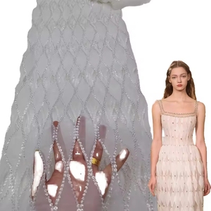 Chiều Rộng 125 Cm Sequin Thêu Voan Cắt Hoa Hollow Hình thoi Thiết Kế Ren Milan Thời Trang Váy Cưới Vải - Product Image 2