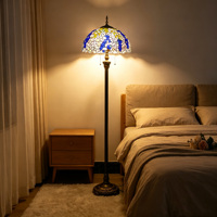 Lampe sur pied en verre teinté rose, abat-jour floral fait main, poteau en bronze vintage, lumière LED pour salon, décoration d'hôtel