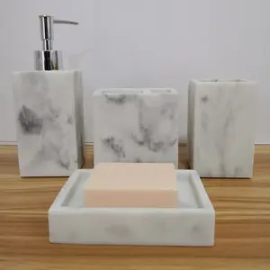Resin hotel marble bathroom accessory tooth brush holder set