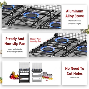 Fornello a <span class=keywords><strong>Gas</strong></span> Commerciale a 5 Fuochi con Accensione Manuale, Coperchio in Ferro, GPL, Portatile per Uso Esterno, Hotel e Casa - Product Image 6