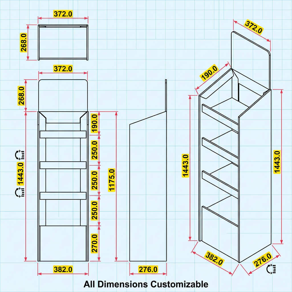 Apache Custom Cardboard Wine Beer Display Rack 4-Tier Corrugated POS Merchandiser Floor Display Stand for Retail & Liquor Store — view 4