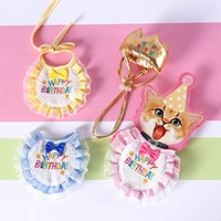 Ensemble Chapeau Couronne d'Anniversaire et Bavoir Brodé avec Nœud pour Animaux de Compagnie (Chiens et Chats) – Décoration de Fête