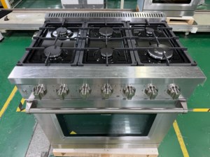 36 pouces 5,5 pieds cubes Cuisinière à gaz autonome avec grill, 6 brûleurs en aluminium et four à convection, porte en verre triple couche, grilles en fonte - Product Image 2