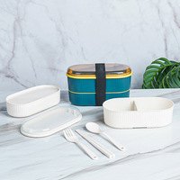 Boîte à bento double couche en paille de blé pour les équipements d'hôtel et les cadeaux d'entreprise Style japonais avec ensemble complet de couverts