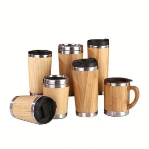 แก้วกาแฟแบบพกพา ผลิตจากสแตนเลสและไม้ไผ่ ย่อยสลายได้ พร้อมหูจับและฝาปิด - Product Image 1