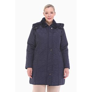Veste matelassée à capuche Vetre bleu marine 95 cm pour femme, tailles 42-66, imperméable, doublure en fausse fourrure, fermeture éclair et boutons-pression, vêtement d'extérieur - Product Image 1