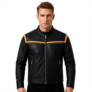 Chaqueta de Motocicleta Impermeable de Cuero PU Negro para Hombre con Detalles Naranjas, Cuello Alto, Cierre de Cremallera, Logotipo de la Marca, a la Moda, para Invierno - Product Image 2