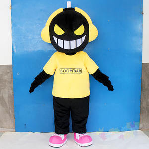 Disfraz de Mascota de Peluche Único en Negro y Amarillo, Traje de Caminar con Sonrisa Malvada y Logotipo Personalizado para Discotecas, Deportes Electrónicos y Activación de Marca - Product Image 1