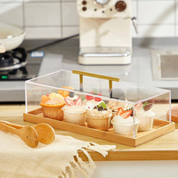 Support à gâteau rectangulaire en bois avec couvercle en acrylique, base en bambou pour pâtisserie, desserts et présentation de gâteaux