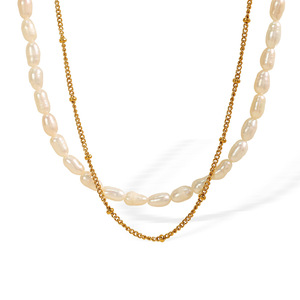 สร้อยคอไข่มุกน้ำจืดสองชั้นสำหรับผู้หญิง สร้อยคอหรูหราสำหรับใส่ทุกวัน - Product Image 5