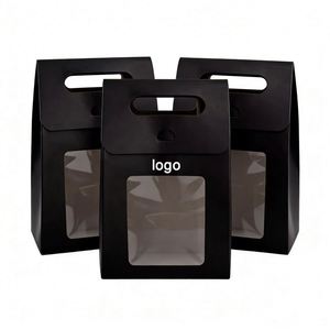 Factory Direct Customizable Black <b>Paper</b> Bakery Box With Window & Handle Food-Safe Ideal for Cookie & Dessert Packaging - Product Image 1