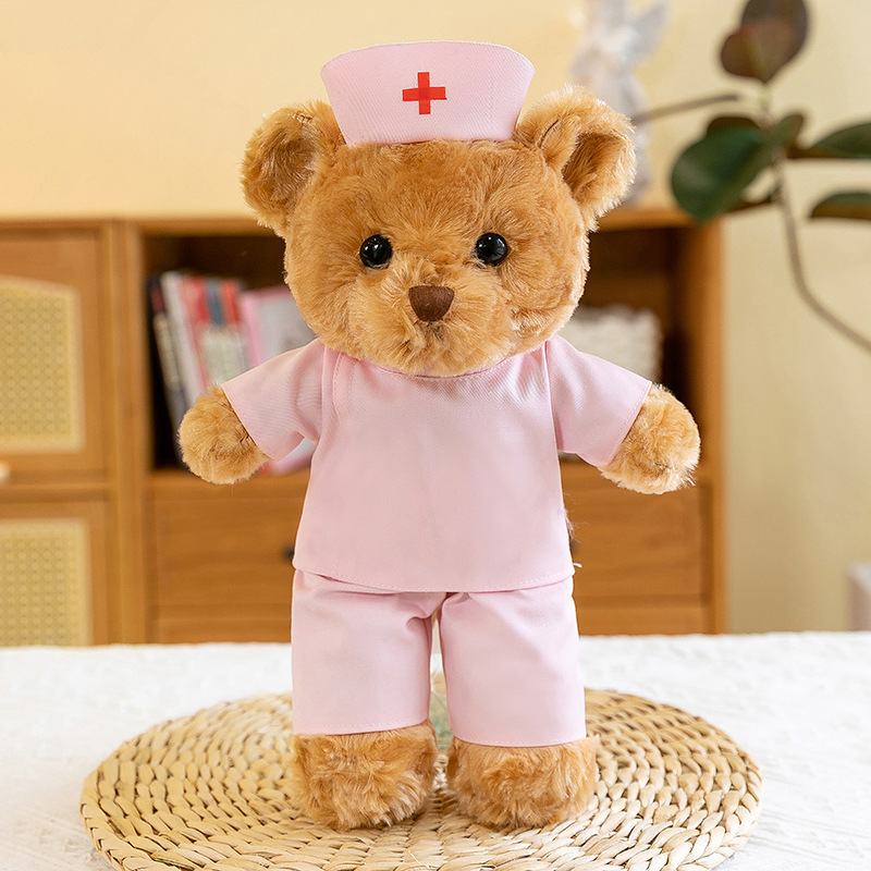 Ours en peluche uniforme d'infirmière rose