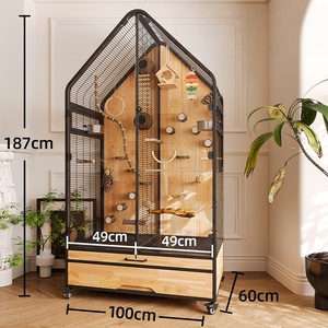 Cage à oiseaux de luxe pour perroquet, villa, grand espace, mobile, bois massif, fer, verre, nid panoramique pour oiseaux, maison en bois - Product Image 6