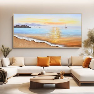 Pintura al óleo pintada a mano, paisaje marino costero en 3D con marco de metal, arte para sala de estar, decoración de paisaje horizontal - Product Image 2
