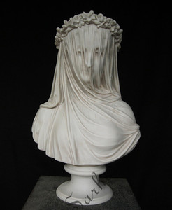 <span class=keywords><strong>Statue</strong></span> de buste de fille en <span class=keywords><strong>marbre</strong></span> noir, buste féminin fermé avec un <span class=keywords><strong>voile</strong></span> - Product Image 1