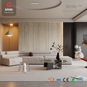 Losa de Piedra Sinterizada de Travertino Amarillo Español de 12 mm, Hecha a Medida, 1600x3200 mm, Acabado Mate, Vetas en Forma de Libro, para Decoración de Paredes de Dormitorios de Hotel - Product Image 1