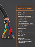 Câble RVVP industriel blindé flexible à conducteur en cuivre massif, isolation PVC, 600V, pour alimentation et utilisation automobile