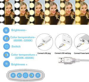 DIY LED 거울 조광 가능 메이크업 전구 밝기 조절 가능 USB 뷰티 할리우드 스타일 욕실 화장대 거울 조명 포함 - Product Image 5