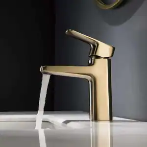 Robinet de salle de bain à une poignée en or brossé de haute qualité
