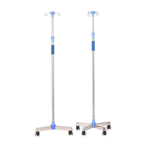 Support IV sur pied en acier inoxydable épaissi, mobile avec roulettes, porte-bouteille et support de pompe IV, en stock. - Product Image 1