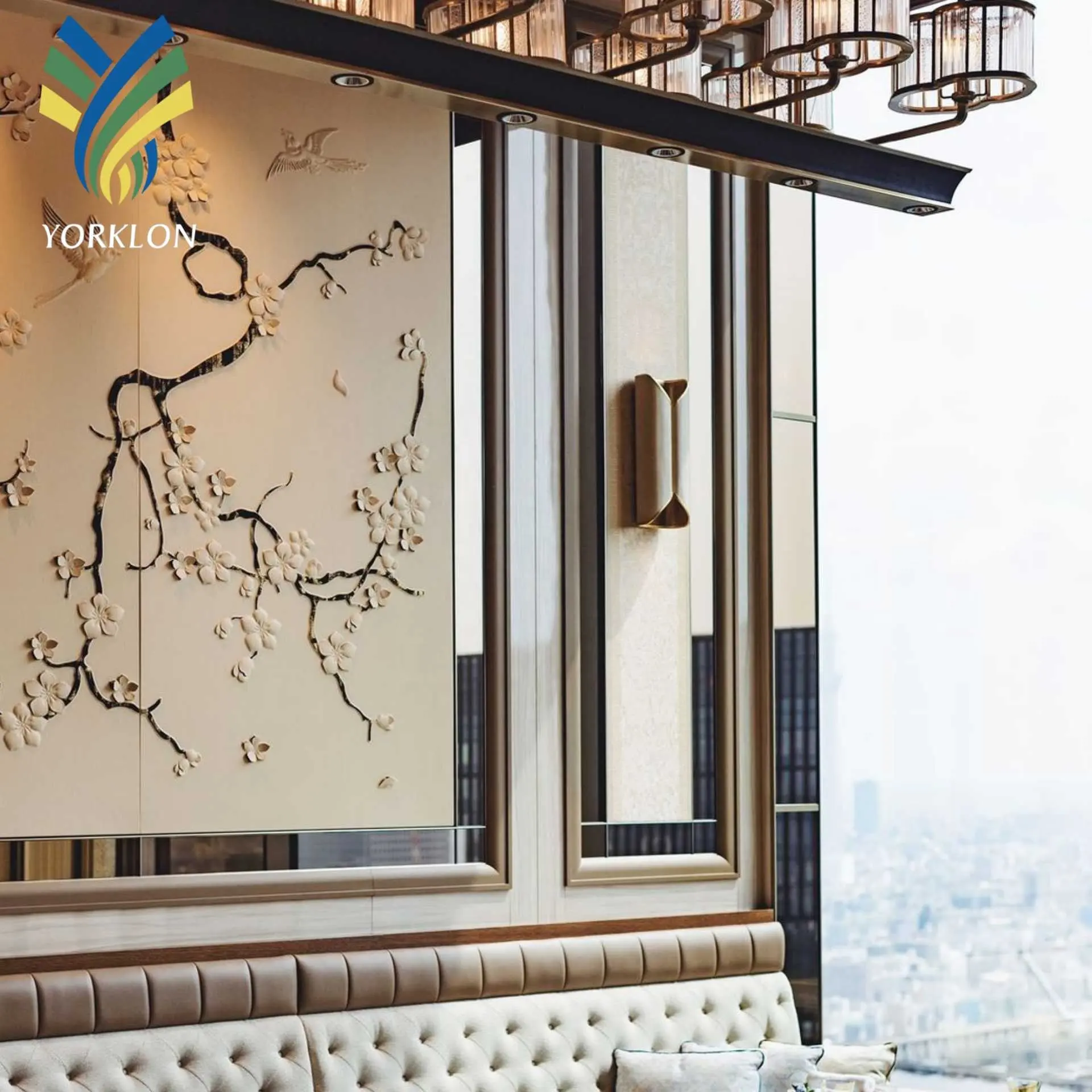 Empat musim Hotel Tokyo di Otemachi, Jepang 3D kulit Mural Panel untuk restoran dan Hotel lobi desain dinding