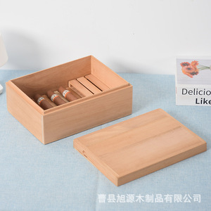 Humidor à cigares en bois massif, rectangulaire, couleur naturelle, étanche à l'humidité, avec couvercle, grande capacité, boîte de rangement - Product Image 3