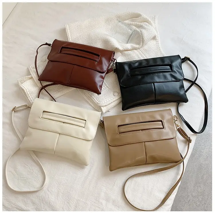 New Tote Ladies Handbag Solid Color Leather Clutch Bag Women Soft Wrists Envelope Bag Crossbody Shoulder Bag