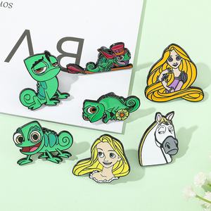 创意卡通人物金属徽章长发公主小蜥蜴合金胸针数字背包装饰铸造雕刻 - Product Image 3