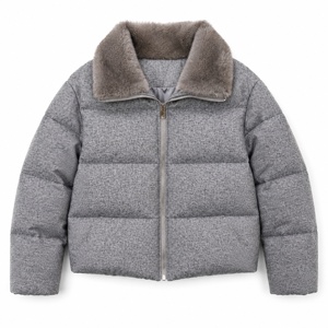 Doudoune matelassée raffinée pour <span class=keywords><strong>femme</strong></span> en mélange de laine avec col en fausse fourrure de luxe, coupe courte zippée, élégante, pour la saison froide - Product Image 4