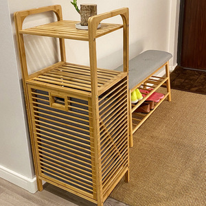 Panier à linge Addreen en bambou naturel écologique, grande capacité, avec poignées et quatre pieds - Product Image 2
