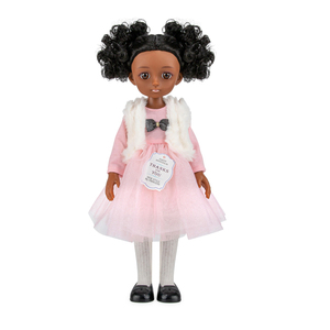 Poupée en silicone de 13 pouces, noire, tête bouclée noire et <span class=keywords><strong>yeux</strong></span> bruns, une robe avec un nœud papillon et des chaussures blanches pour <span class=keywords><strong>les</strong></span> filles, cadeau - Product Image 3