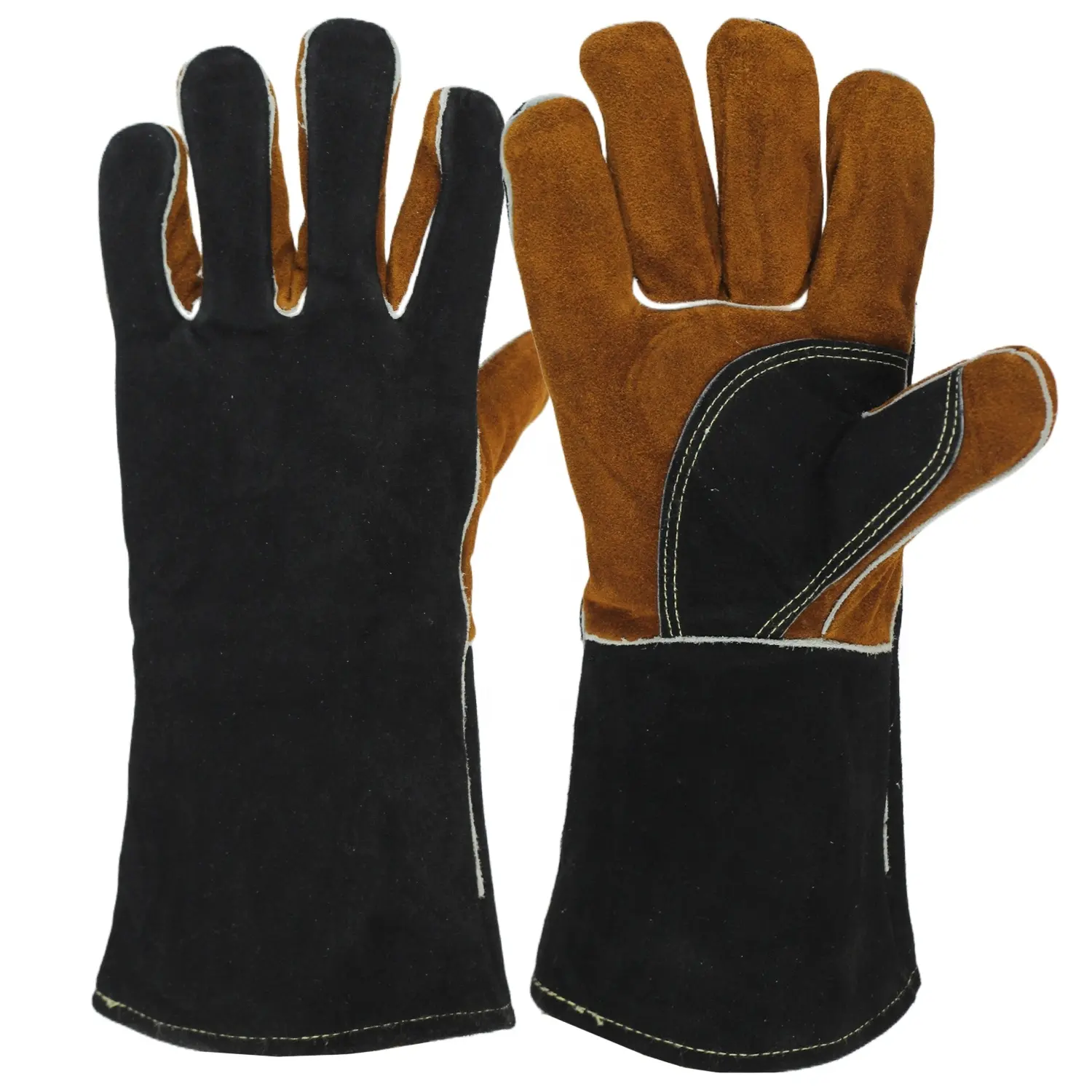Wholesale welding gloves Cow Split Leather Protective Hand Welder Work Gloves For Fireplace Gloves BBQ