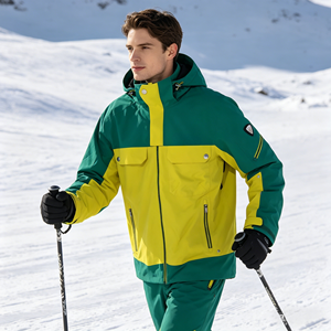 Contrast with Yellow and <strong>Green</strong> Color Waterproof Breathable Men's Adult <strong>Ski</strong> <strong>Jacket</strong> Support OEM - Product Image 5