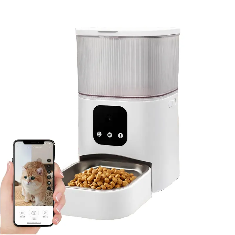 เครื่องจ่ายอาหารอัจฉริยะผ่านแอป Wi-Fi 3L วิดีโอทำจากสเตนเลสสตีลกล้องอัตโนมัติเครื่องให้อาหารสัตว์เลี้ยงสำหรับแมว