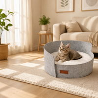 Lit rond en feutre pour chat avec poignées de transport, niche intérieure pour chat, abri confortable pour animaux de compagnie pour la maison