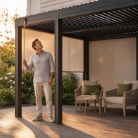 Pergola en aluminium thermolaqué réglable avec lames orientables manuelles pour gazebo, patio de dégustation de vins, balcon extérieur