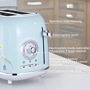 เครื่องปิ้งขนมปังไฟฟ้าแบบอัตโนมัติ Oem Odm สำหรับขนมปังเบอร์เกอร์ ลายดอกไม้คู่ สไตล์เรโทร ปิ้งขนมปังได้สองแผ่น - Product Image 2