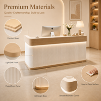 Comptoir de réception moderne à coins arrondis avec LED, surface douce cannelée en MDF, bureau d'accueil personnalisé pour salon de beauté, institut de manucure, clinique